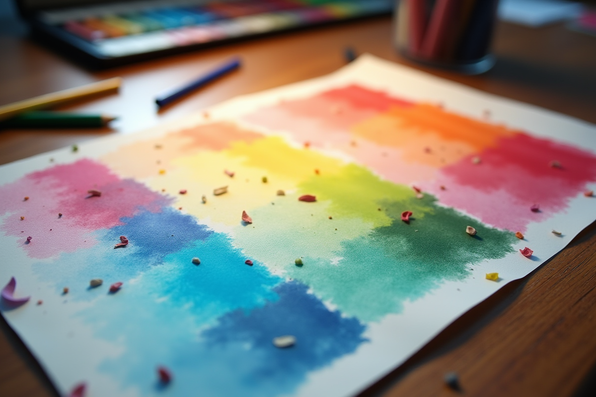 Echantillons de dégradés de couleurs avec outils de mélange sur papier