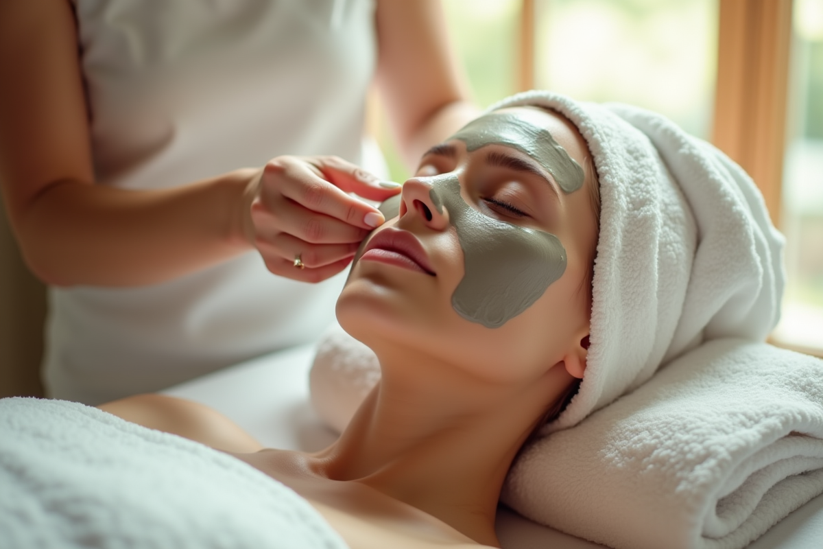 Jeune femme au spa avec masque d'argile visage