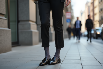 Jeune femme en ville portant des chaussettes élégantes