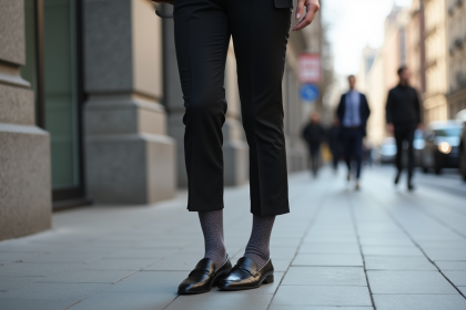 Jeune femme en ville portant des chaussettes &eacute;l&eacute;gantes