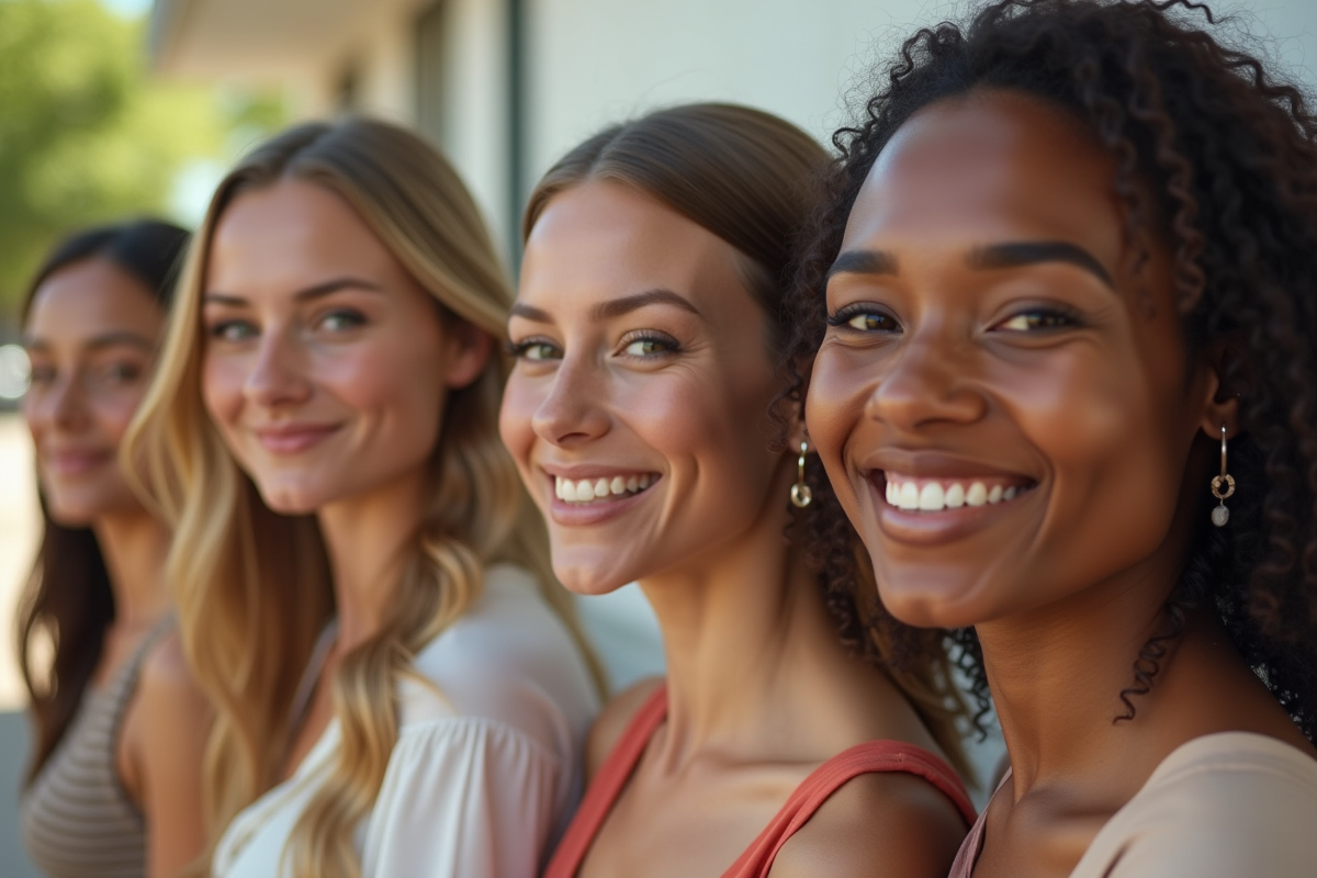 Groupe de femmes diverses en plein air souriantes