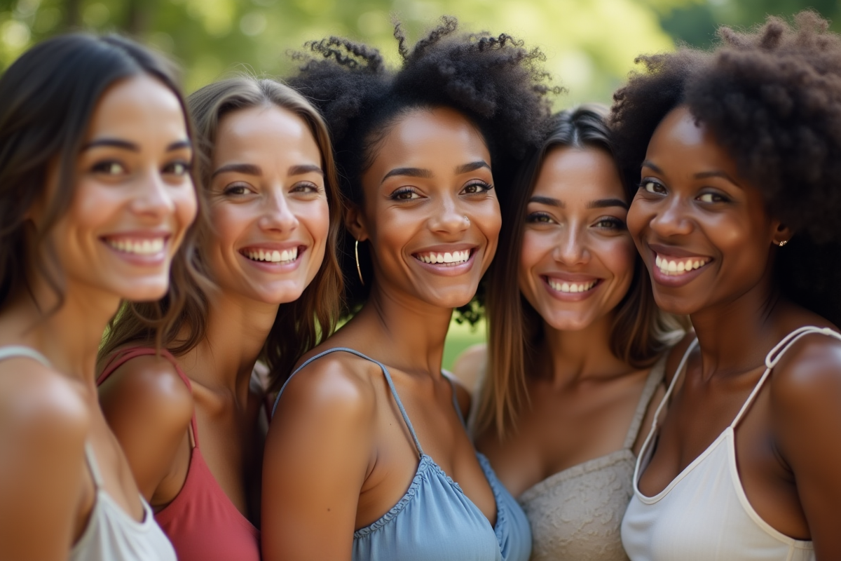 Groupe de femmes diverses souriantes en plein air