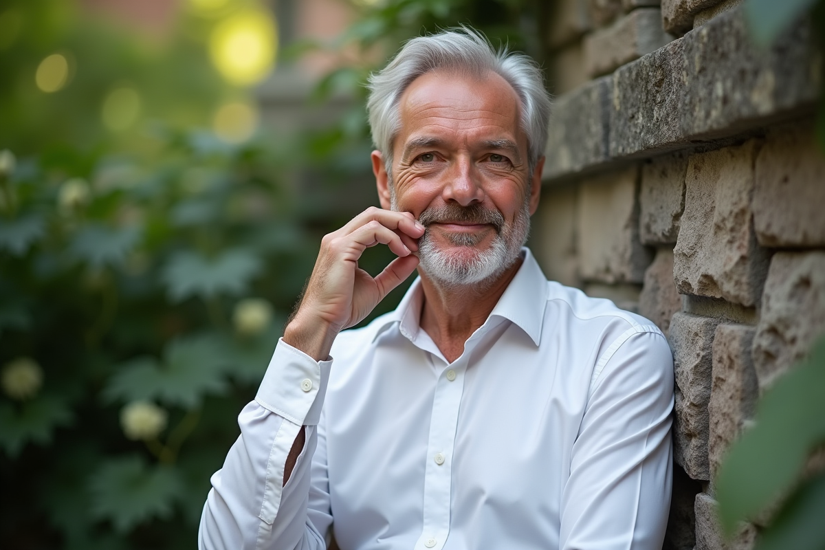 Homme mature en extérieur se massant le visage