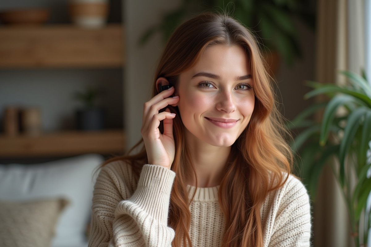 Jeune femme appliquant une huile essentielle derrière l'oreille