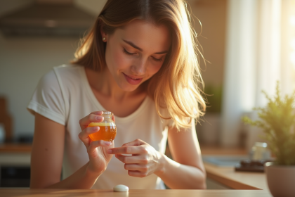 Jeune femme appliquant du miel sur une cicatrice sur le bras