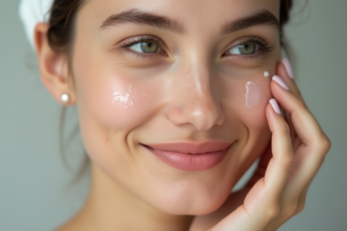Jeune femme appliquant un serum visage en soin de peau