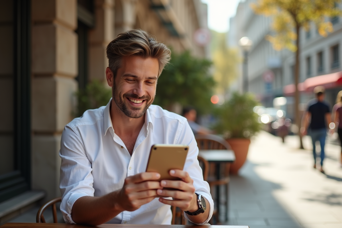 Jeune homme admirant sa nouvelle coupe de cheveux