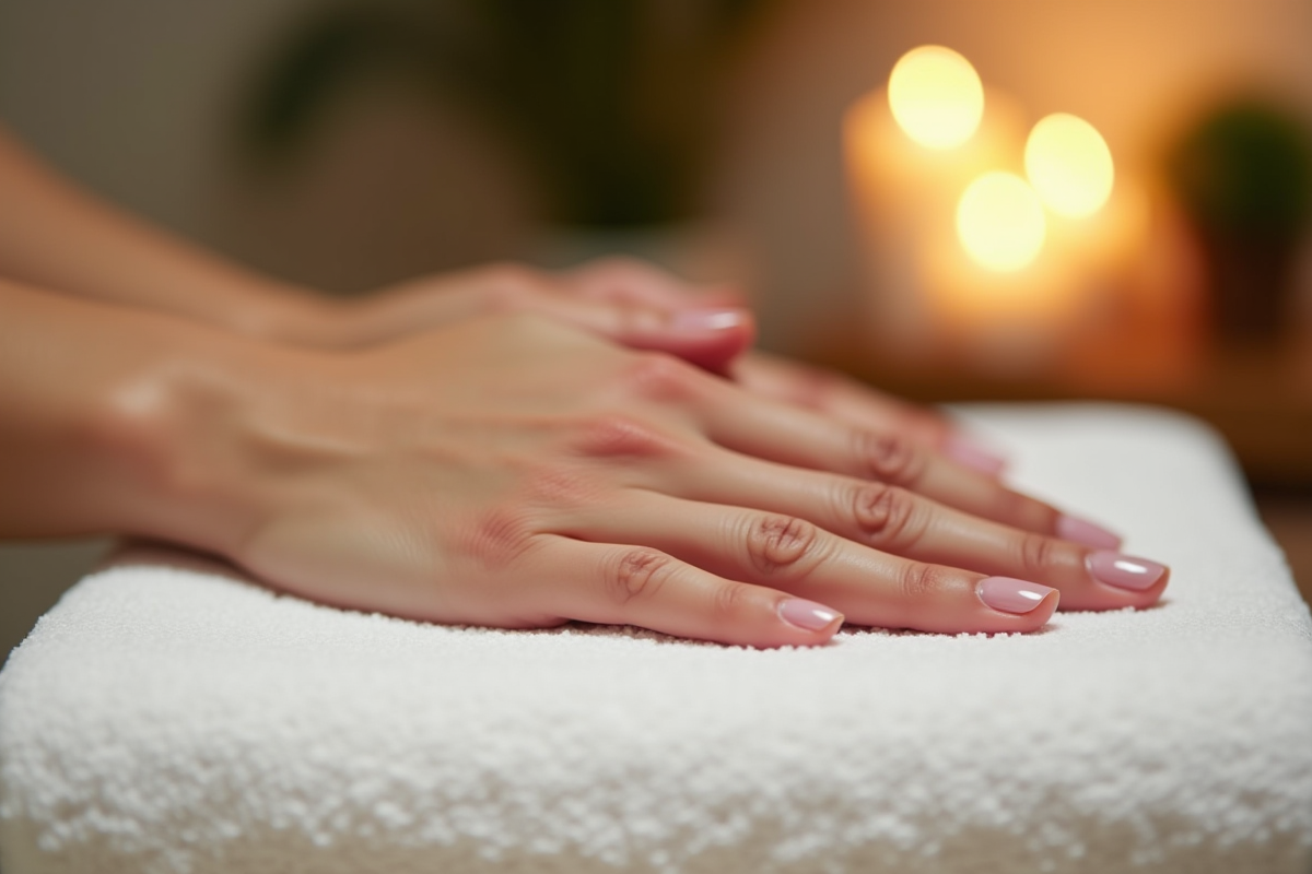Mains détendues après un massage avec lumière chaleureuse