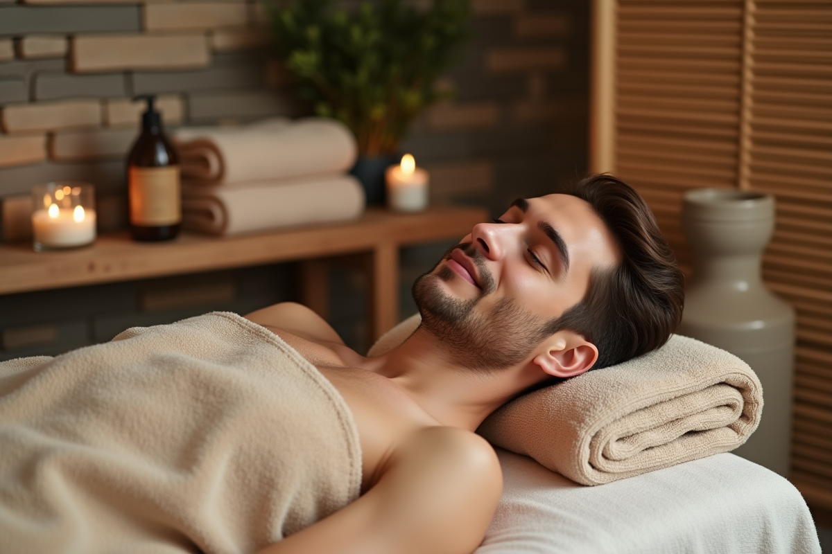 Jeune homme recevant un massage dans un espace zen
