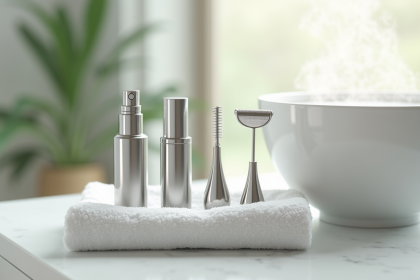 Outils en métal pour soins de la peau sur serviette blanche